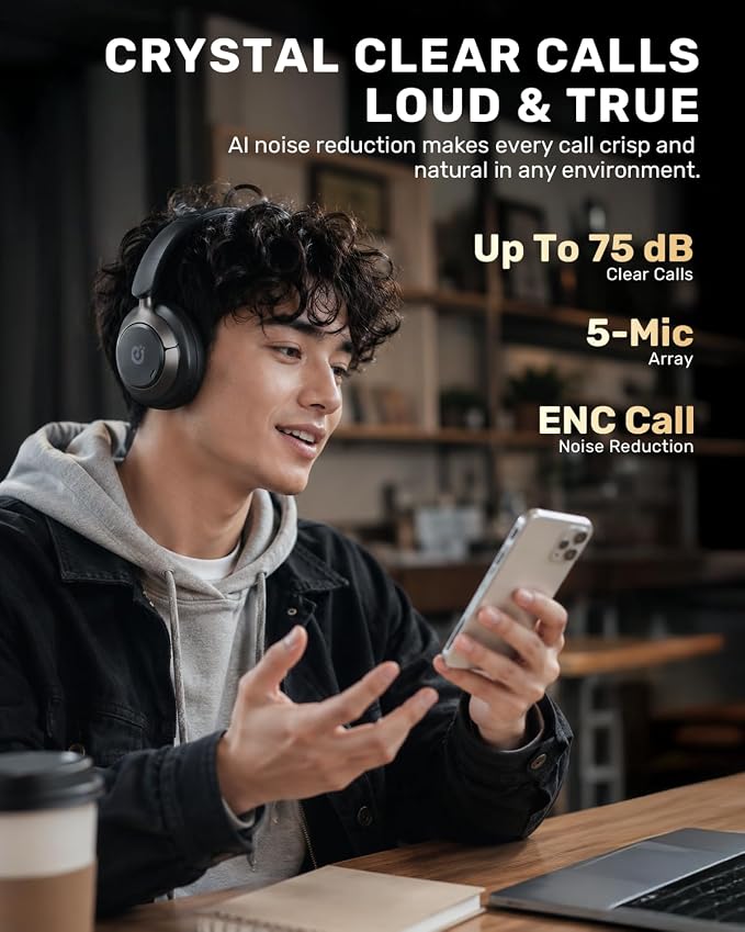 Boean Active Noise Cancelling Headphones, Bluetooth 6.0 Wireless Headphones with 120H Playtime, Soft Foam Over Ear Headphones with 360° HD Audio & 5 ENC Mics, Deep Bass Stereo Headset for Travel Game