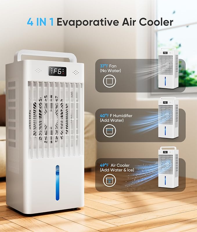 Portable Air Conditioners, Evaporative Air Cooler w/3 Modes & 3 Speeds, 12H Timer for Smart Auto-off, 2-Gal Tank for 20H Cooling,20FT Remote,No Hose Needed,46db Swamp Cooler