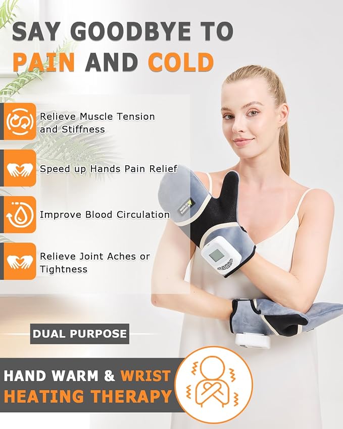 Cordless Heated Gloves for Arthritis Hands, 2PCS Rechargeable Hand Warmers Mittens for Carpal Tunnel, 3-Level Vibration, 104-140℉ Adjustable Temp, 30/45/60Mins Timer, Type-C Cable & Storage Bag