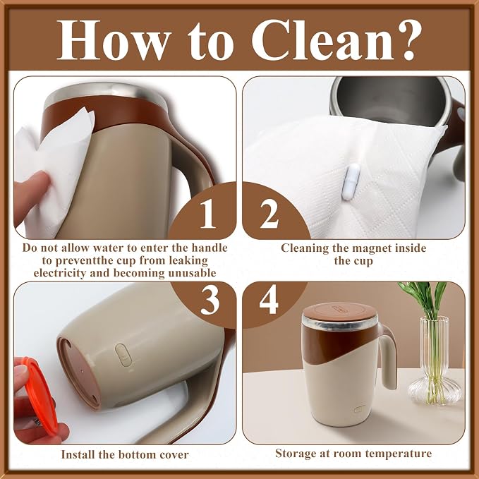 Self Stirring Coffee Mug, Rechargeable Automatic Stirring Mixing Mug, Electric Funny Self Mixing Cup, Stainless Steel Travel Coffee Cup for Office, Home, Kitchen (Brown)