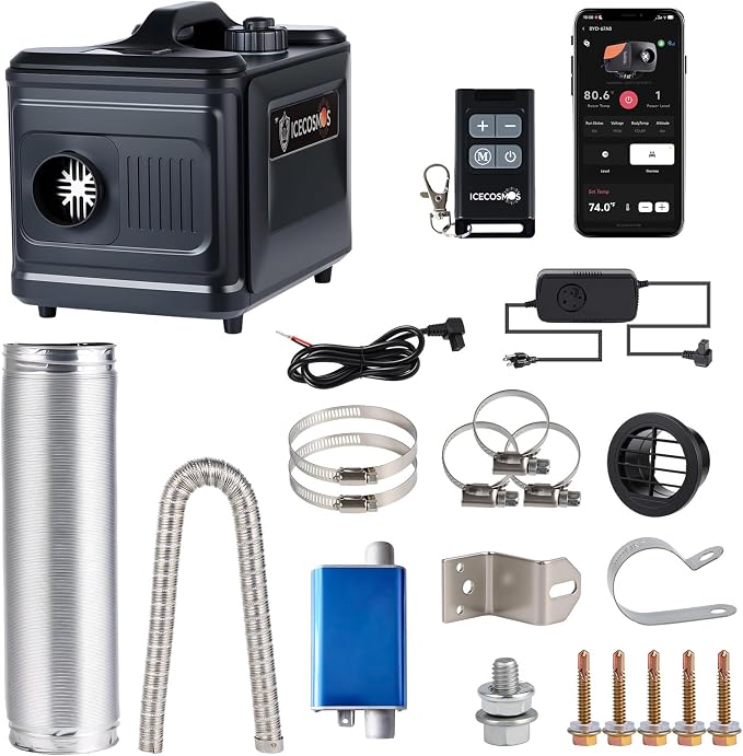 17050BTU Diesel Heater Complete Kit, 12V to 24V Wide Voltage LCD Remote with up to 8.2ft Air Duct, for Large Space Like RV, Workshop, Garage, Tent,Fast Installation (VH08 PRO)