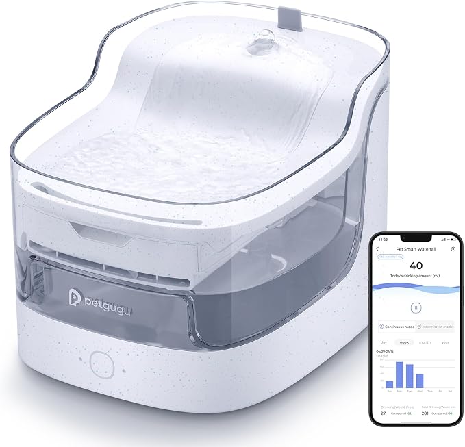 PETGUGU Cat Water Fountain with App Monitoring, Ultra-Quiet Automatic Pet Water Dispenser, Wireless Pump, 8-Layer Filtration BPA-Free, WiFi Cat Drinking Fountain for Cats and Dogs (2.4G Only)