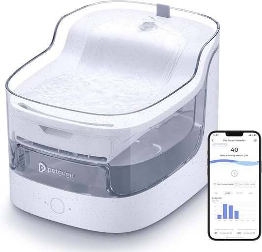 PETGUGU Cat Water Fountain with App Monitoring, Ultra-Quiet Automatic Pet Water Dispenser, Wireless Pump, 8-Layer Filtration BPA-Free, WiFi Cat Drinking Fountain for Cats and Dogs (2.4G Only)