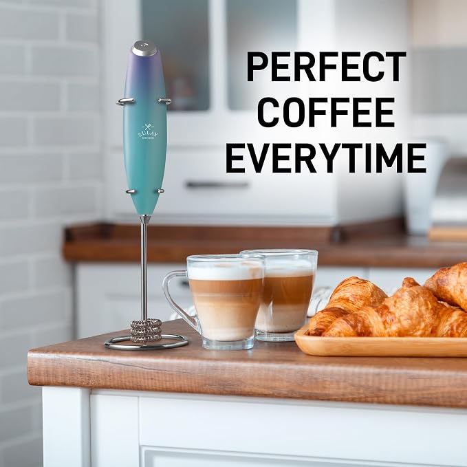 Zulay Kitchen Powerful Milk Frother Wand With Duracell Batteries - Ultra Fast Handheld Drink Mixer - Electric Whisk Foam Maker for Coffee, Lattes, Cappuccino & Matcha - Triple Whisk - Lunar Aurora