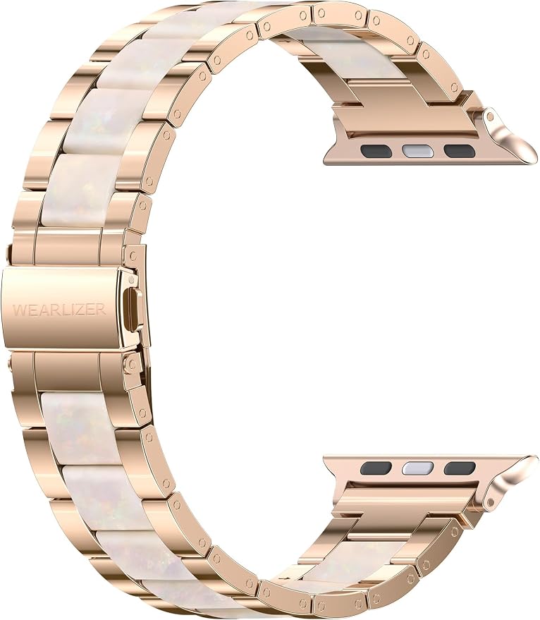 Wearlizer Compatible with Apple Watch Band 42/44/45/46/49mm Fashion Wristbands Womens, Stainless Steel+Resin Metal Replacement for iWatch Series 11 10 9 8 7 6 5 4 3 SE/Ultra 3 2 1 RoseGold/Colorful