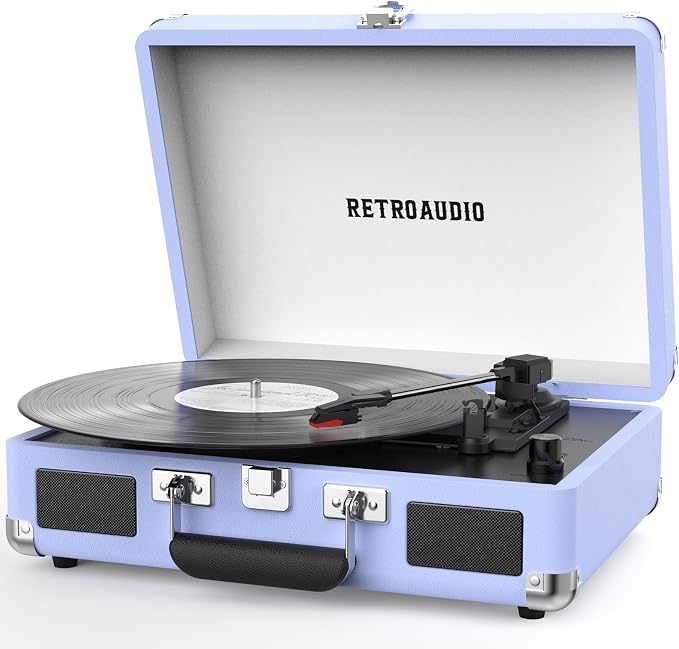 Vinyl Record Player 3 Speed Bluetooth Portable Suitcase Belt-Driven Record Player with 2 Built-in Stereo Speakers Vinyl Vintage Turntable Records Player with RCA Line Out, AUX Out (Purple)