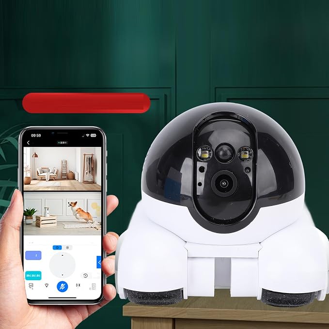 Pomya Robot Camera On Wheels, 2MP 1080P Dual Lens Rotatable, Movable Pet Camera with Phone APP, 2 Way Talk, Motion Detection, 5200mAh Battery, WiFi Indoor Security Camera for Dogs Cats
