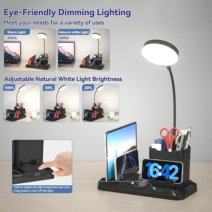 KDD Headset Stand with Charging Station & Desk Lamp with USB Charger Ports