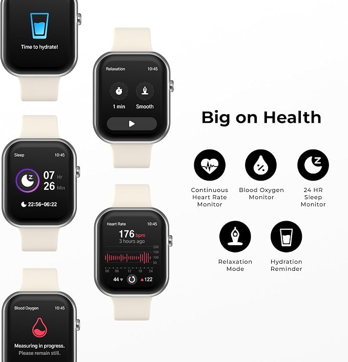 iTouch AIR 5 Smartwatch, 1.85" AMOLED Display, Bluetooth Calling, 100+ Sports Modes, Heart Rate, SpO2, Sleep & Stress Tracking, Water Resistant, 7-Day Battery Life, for Android & iPhone