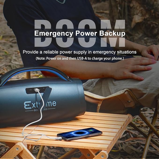 DOSS Extreme Boom Pro 100W Portable Speaker, 2+2 Channel, Deep Bass, IPX6 Waterproof, Bluetooth 5.3, 20H Playtime, Power Bank, Dynamic Lights, Outdoor Speaker for Camping, Beach, Poolside - Blue