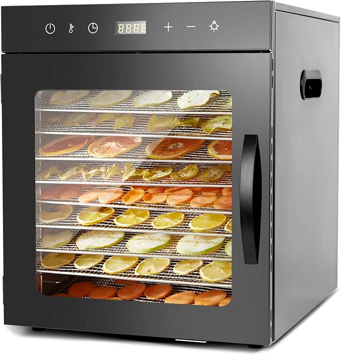 CLIVIA Commercial Food Dehydrator, 10 Stainless Steel Trays, Food Dryer Dehydrator Machine, 194°F Temp. Control, 24H Timer, for Dogs Treats, Meat, Fruits, Viggies, Herbs