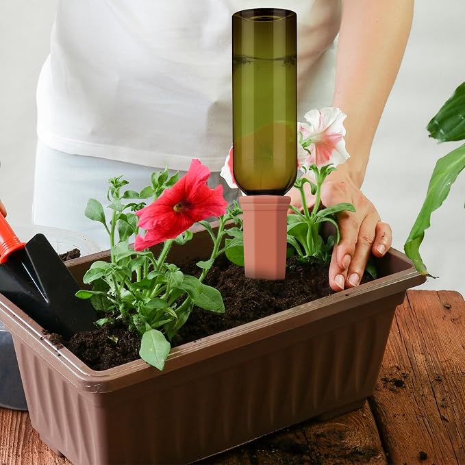 Teenyyou 12 Pcs Watering Spikes for Indoor Plants Include Terracotta Self Watering Spikes Devices and 26 oz Plastic Bottles Slow Release Vacation Insert Automatic(Green)