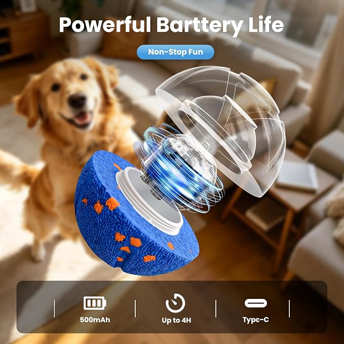 Smart Interactive Dog Toys - Auto Bouncing & Rolling Ball, 3 Interactive Modes, Chew-Resistant E-TPU Material, IPX7 Waterproof, Smart Chase Pet Toy Ball for Medium and Large Dogs - Blue
