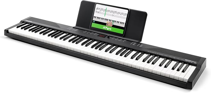 Alesis 88 Key Keyboard Piano with 480 Sounds, Speakers, USB MIDI, Sheet Music Tablet Rest, Power Adapter and Piano Lessons for Beginners