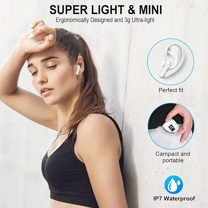 Jxrev 2026 Upgraded Wireless Earbuds, 50H Playtime Bluetooth 5.4 Headphones with 4 ENC Noise Cancelling Mics, LED Display Fast Charging Case, HiFi Stereo Deep Bass, IP7 Waterproof in Ear Earphones