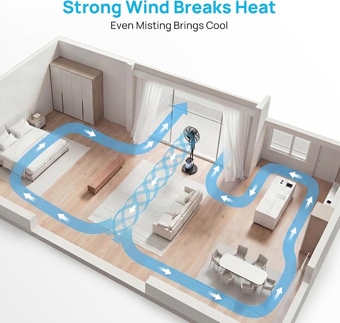 Misting Fan, 16'' Standing Fan with Humidifier, Oscillating Fan with 9 Speeds 7H Timer, Fan for Bedroom, Pedestal Fan Indoor Only - 2026 Upgraded