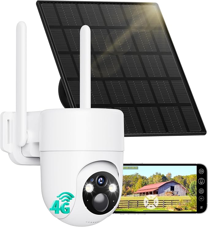 LIWAN Cellular Security Camera, No WiFi Needed, 360° Live View Off Grid Cam | 4G LTE Solar Security Camera with SIM Card, 2K Color Night Vision, Wireless Outdoor Camera for Farm, Cabin, Construction Site