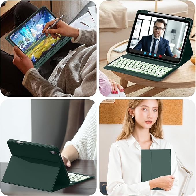Case for iPad Air 11-inch M4/M3/M2 (2026/2025/2024), with Pencil Holder for iPad Air 7th 6th 11"/Air 5th 4th Gen 10.9 inch Case with Backlit Detachable Bluetooth Keyboard, Dark Green