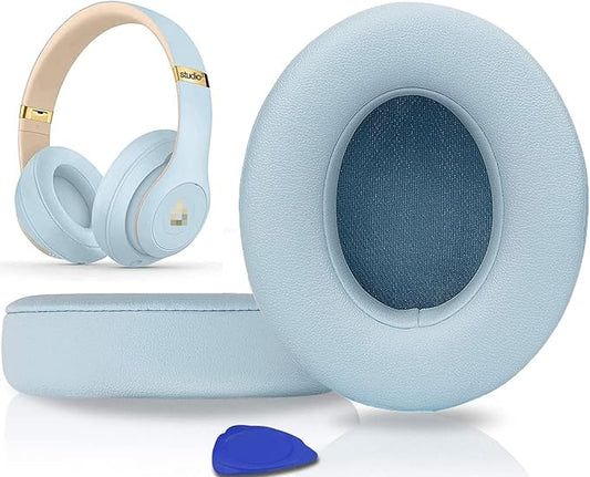SoloWIT Replacement Ear Pads Cushions for Beats Studio 2 & Studio 3 Wired & Wireless Headphones, Earpads with Soft Protein Leather, Noise Isolation Memory Foam, Added Thickness - Crystal Blue