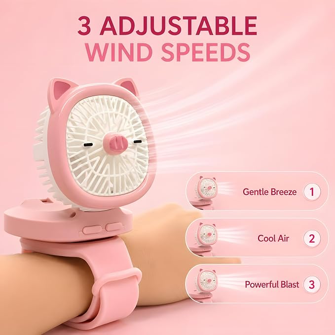 Wearable Personal Fan, Portable Handheld Fan USB Rechargeable, Wrist Fans with LED Lights, Mini Portable Fan for Kids & Adults, Fan for Travel Theme Park Essentials, Bundle 3 Pack