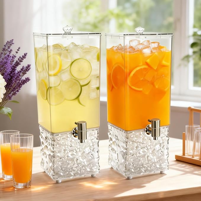 2 PCS 3.2 Gallon Drink Dispensers for Parties, Beverage Dispenser with 304 Stainless Steel Spigot, Plastic Lemonade Juice Dispenser With LED Light Stand, Great for Water, Juice, Punch, Ice Tea