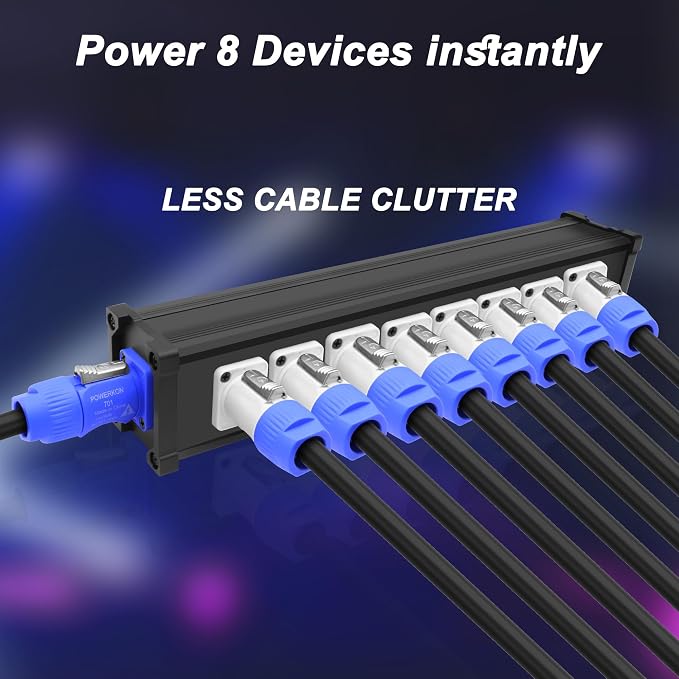 XMSJSIY PowerCon Input to Powercon Output Splitter 1 to 8 Power Distribution Box 8 Channel Multi 1 in 8 Way Out PowerCon Center for LED Screen Beam Moving Head Light, Stage Light Power and More