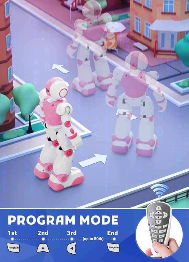 Robot Toys for Kids,Programmable Remote Control Smart Walking Dancing Robot Toy with Gesture & Sensing for Age 4 5 6 7 8 9 10 Year Old Boys Girls for Birthday Present,Pink