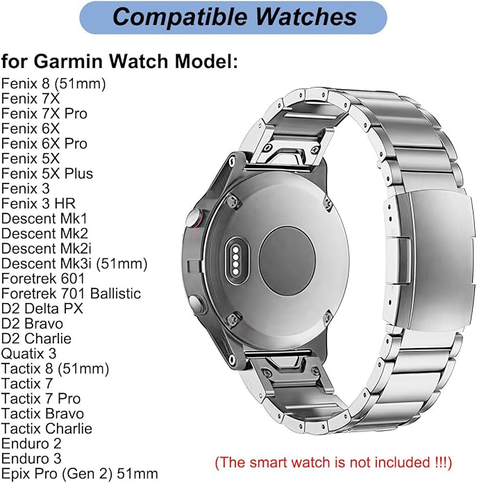 Titanium Band for Garmin Fenix 8 (51mm)/Fenix 7X/6X/5X/Fenix 3 HR, Descent Mk2i Mk2, Tactix 7, Enduro 2 3, Epix Pro Gen 2 (51mm) - 26mm Quick Fit Watch Band Metal Strap for Garmin Watch