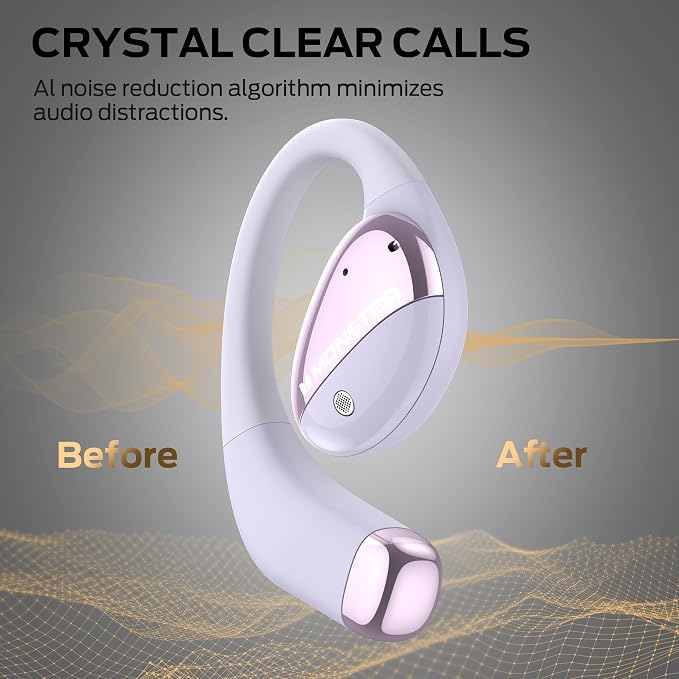 Monster Open Ear AC520 Headphones, Bluetooth 6.0 Wireless Earbuds with HiFi Sound, Open Ear Earbuds with 24H Playtime, Unique Handbag Design, ENC Clear Call, IPX6 Resistance（Purple）