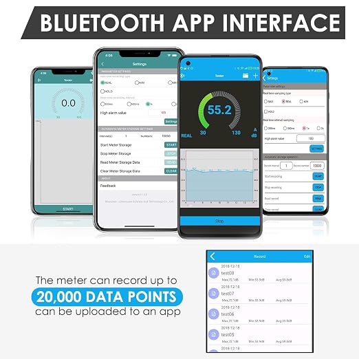 Decibel Meter Wireless Sound Decibel Meter with App Data Logging Bluetooth Portable Sound Level Meter 30~130dBA High Accuracy SPL Meter for Classroom, Office, Home and etc.