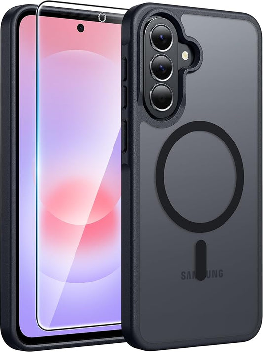 FNTCASE for Galaxy A37 5G Phone Case: Samsung A36 5G Case [Compatible with Magsafe] Matte Translucent [Screen Protector] Military Grade Protection for Samsung A37 & A36 Cases - Black