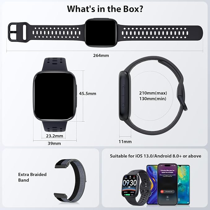 Smart Watches for Men Android iPhone (2 Bands), [1.85" AMOLED Screen] Smartwatch Fitness Tracker 3ATM Waterproof with Bluetooth Calls, AI Voice, Heart Rate/SpO2/Sleep Monitor, 7 Days Battery