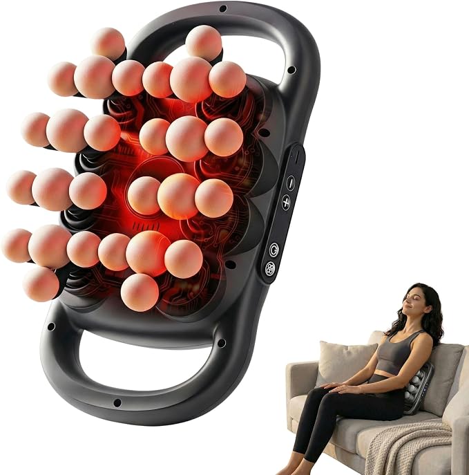 KS SHOP® 28 Head Back Massager Deep Tissue | 9 Modes & 9 Levels (81 Combinations) | 35mm Amplitude 50KG Thrust | Quiet 45dB | Type-C Rechargeable Body Massage Gun for Full Body Relief