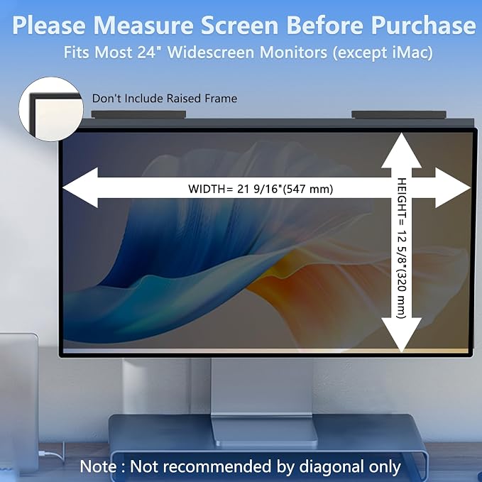 24 Inch Privacy Screen for Computer Monitor Hanging Removable Privacy Filter for 16:9 Aspect Ratio, Anti-Glare Anti-Spy Blue Light Shield, No Adhesive Easy Install 24in Computer Screen Privacy Shield (1 Pack)