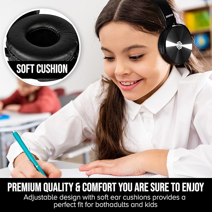 Sonitum Classroom Headphones-Bulk 10-Pack, Student On Ear Comfy Swivel Earphones for Library, School, Airplane, Kids-for Online Learning and Travel, HQ Stereo Sound 3.5mm Jack (Black with Microphone)