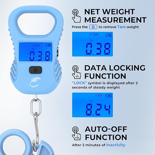Calamus Lightweight Fish Scale – Rechargeable Digital Scale with USB Cable, 55lb Capacity, Multi-Units Pound/Ounces & Kilograms, High Accuracy, Backlight LCD Display, Fishing Gifts for Men
