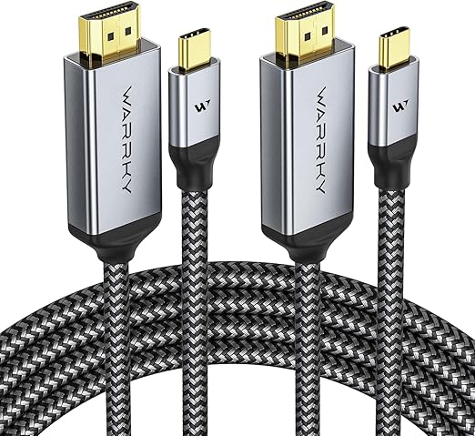 Warrky 4K 60Hz USB C to HDMI Cable 6ft 2Pack [Anti-Interference Gold-Plated Plugs] Aluminum Type-C to HDMI 2.0 Cord, Thunderbolt 3/4/5 Compatible for iPhone 15/16 Series, MacBook, iMac, iPad, Galaxy