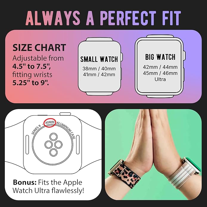 Braxley Bands for Apple Watches - Stretchy and Washable - Adjustable with Apple Watch Bands for Women & Men - Compatible with Apple Watch Series SE Ultra 9 8 7 6 5 4 3 2 1