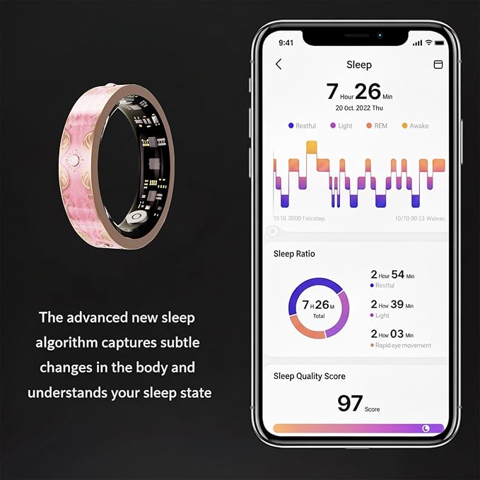 Smart Ring for Women Gift, Fitness & Vital Signs Monitoring, Sleep Tracker/Remote Photography/No Subscription(Pink,7#)
