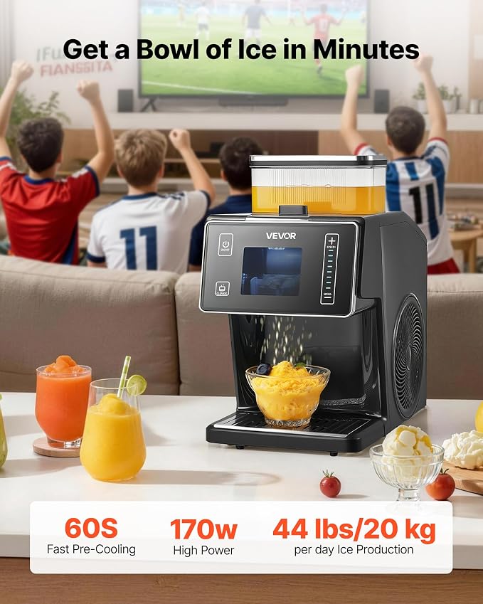 VEVOR Snowflake Ice Machine, 44LBS/24H Snowflake Ice Maker, Ice-Shaver Machine with Stainless Steel Blade, Electric Snow Cone Maker with 0.2 Gal Tank, 60S Fast Pre-Cooling, for Home & Small Gatherings