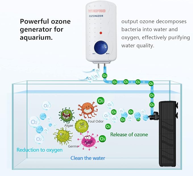 Fish Tank Filter and Aquarium Ozone Generator Set TCE2000,Suitable for 40-70 Gallon Fish Tank.