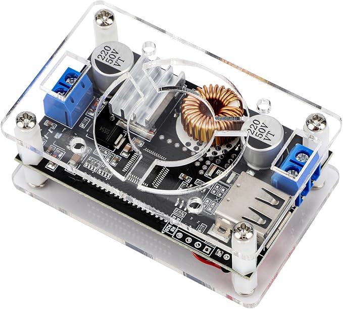 DROK DC Adjustable Buck Converter 2pcs, 24v to 12v Step Down Converter Voltage Regulator 6V-32V to 1.5-32V 5V 5A LCD Power Supply Volt Reducer Step Down Transformer with USB Port and Protective Case