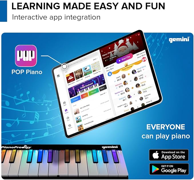 Gemini 24-Key Light-Up MIDI Keyboard, App Lessons (GPP-101) | 24 light-up keys, expandable to 72 - app lessons step by step - wireless to phone/tablet - any MIDI