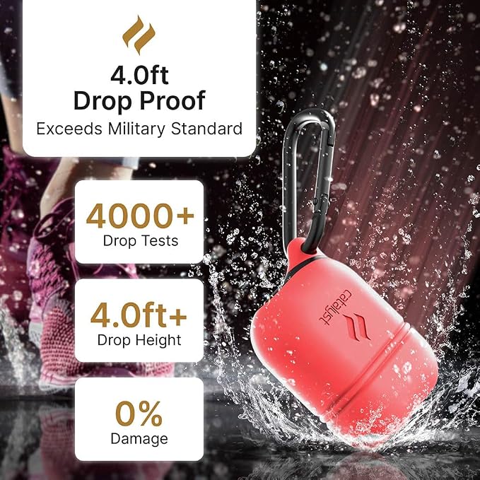 Catalyst Waterproof Case for AirPods 2nd Generation and AirPods 1st Generation - Wireless and USB-C Charging High Drop Protection AirPod Gen 2 and Gen 1 Case with Carabiner, One Piece Design
