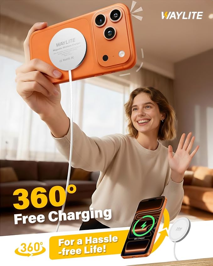 25W Magnetic Wireless Charger, 6FT Fast Charging Pad Wireless Charge for iPhone 17 16 /AirPods3/2/Pro/for Galaxy S26 Ultra/Pixel 10 Series, Portable Charger for Desk& Travel(2Pack,Elegant White)