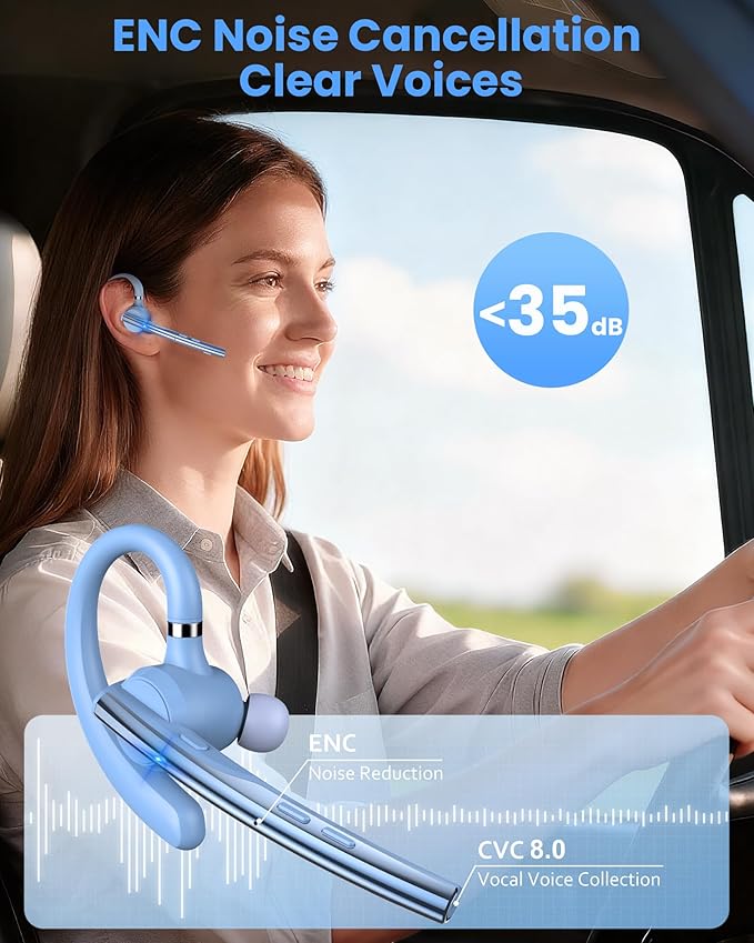 New Bee Bluetooth Headset, Single-Ear Bluetooth Earpiece for Cell Phone Calls, Dual Mic with Mute Button, 72H Talk Time, 500mAh Charging Case Wireless Headset for Phone and Laptop