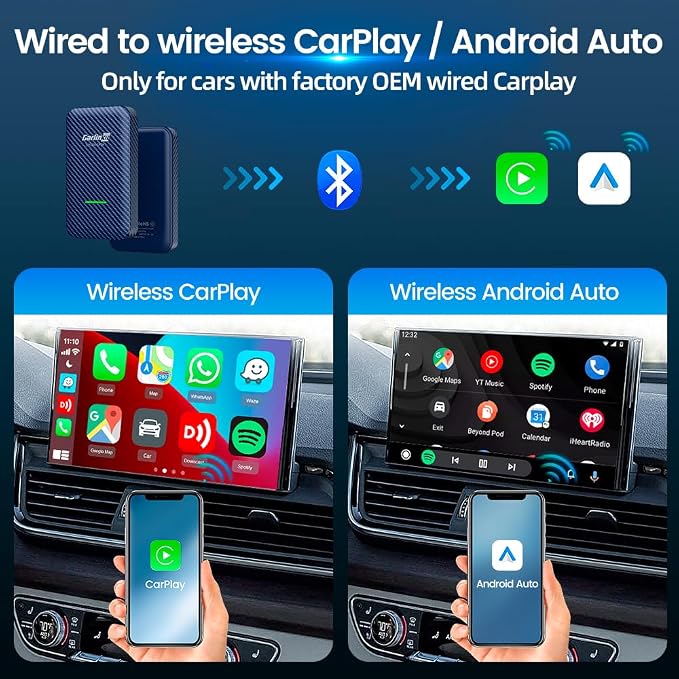 Carlinkit 4.0 Wireless Android Auto & CarPlay Adapter, Convert Wired carplay to Wireless carplay and Wireless Android auto,Plug & Play for Factory Wired Caplay Cars, Fast Connection