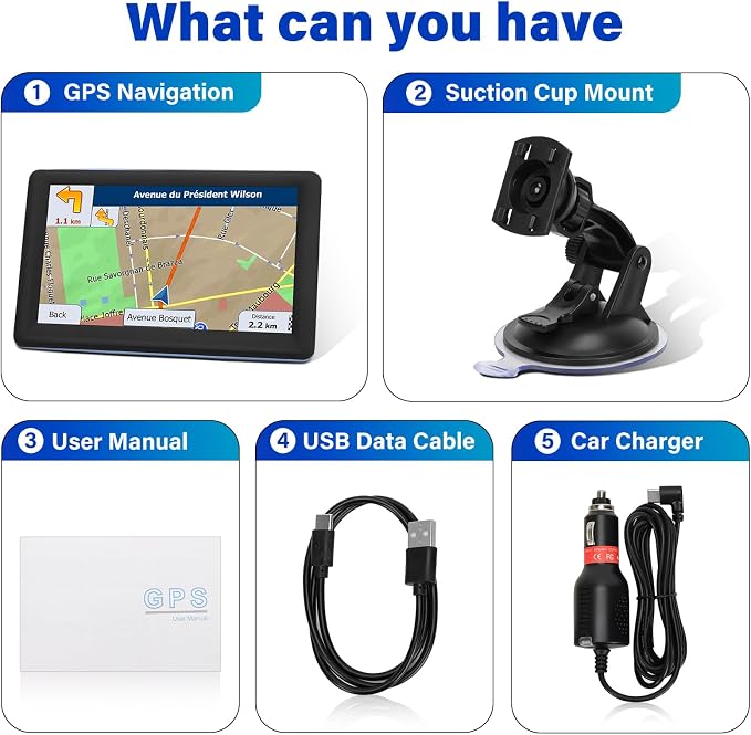 GPS Navigator for Car Truck RV - 7'' HD Touchscreen Navigation System, Latest 2026 Maps Free Lifetime Updates, Speed & Red Light Warning, Turn-by-Turn Voice Guidance for All Cars