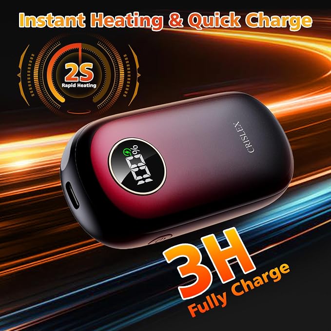Hand Warmers Rechargeable, Dual-Sided Heating with LED Display, Flashlight, 4 Heating Levels Electric Pocket Heater for Raynauds, Golf, Camping, Hunting, Gifts for Christmas Men Women