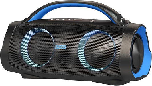 DOSS Extreme Boom Pro 100W Portable Speaker, 2+2 Channel, Deep Bass, IPX6 Waterproof, Bluetooth 5.3, 20H Playtime, Power Bank, Dynamic RGB Lights, Outdoor Speaker for Camping, Beach, Poolside - Blue